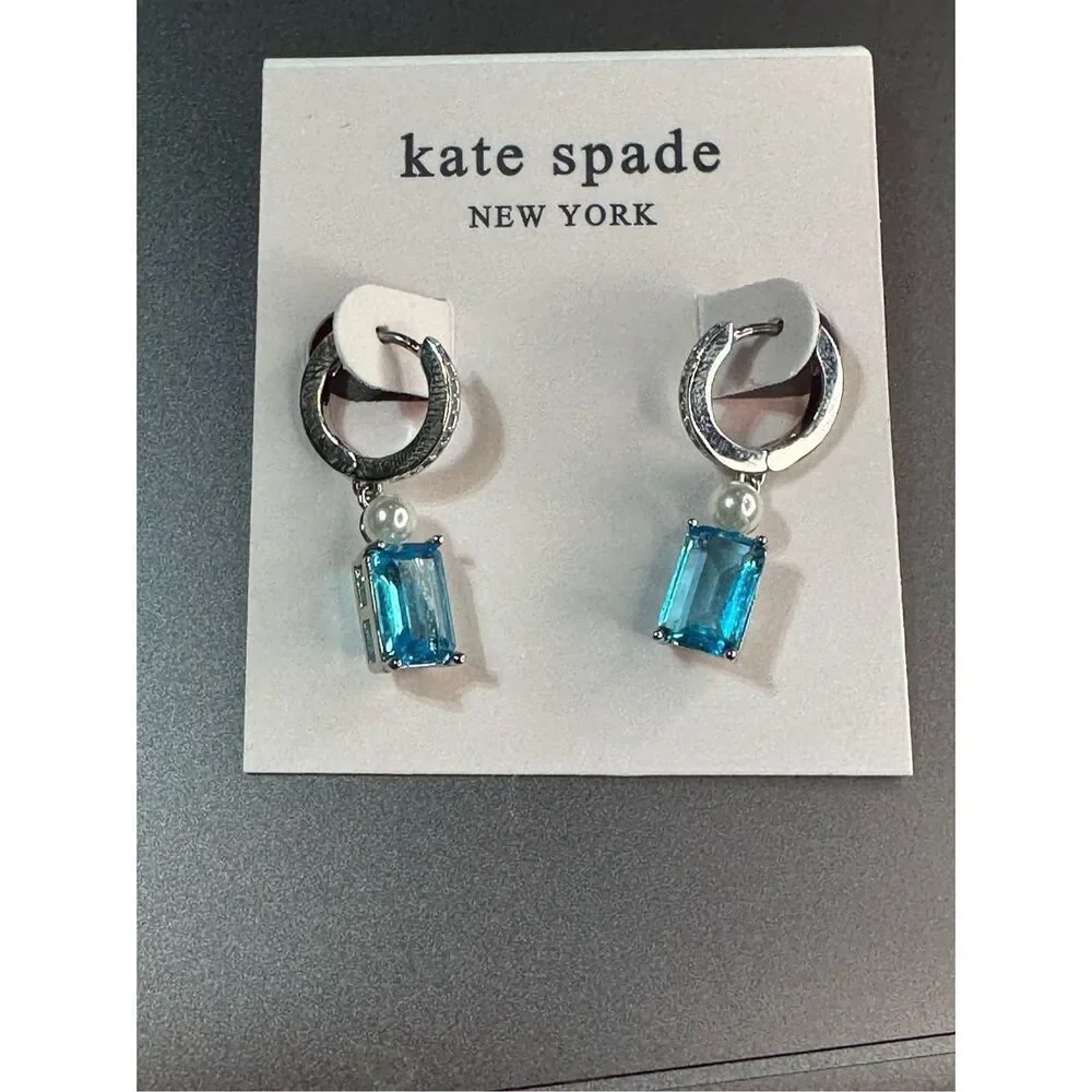 Kate Spade NEW earrings - blue Cubic Zirconia huggie hoops